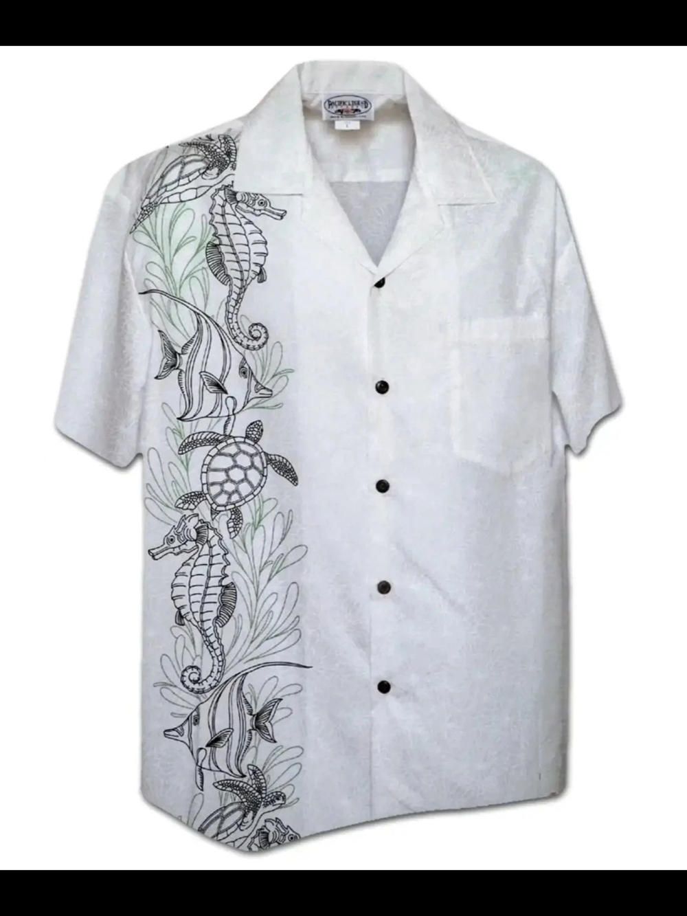 Men's Hawaiian Button Down PACIFIC LEGEND White W/Hidden Pattern Made In USA XL